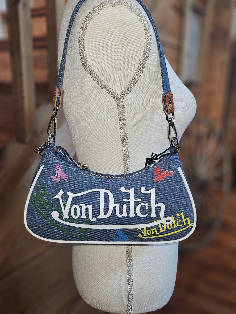 Von Dutch Denim Logo Shoulder Bag in Blue